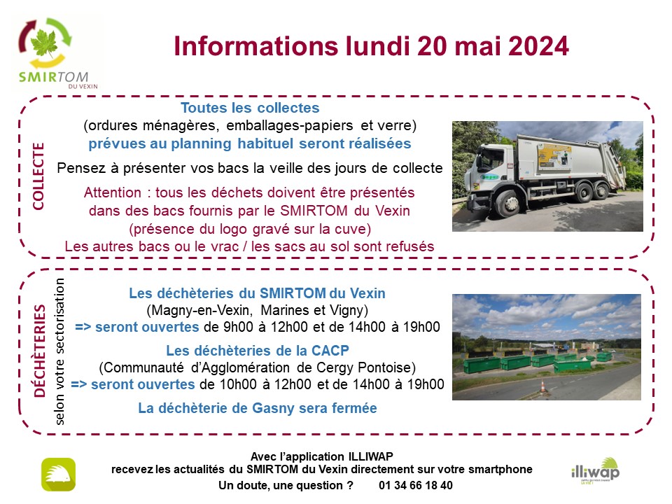 Informations Collecte & Déchèteries Lundi 20 mai 2024