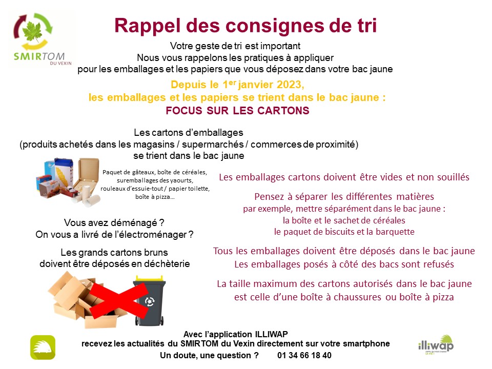 Rappel consignes de tri 3/3 : apportez vos grands cartons bruns en déchèterie