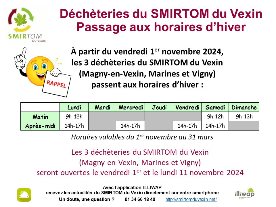Déchèteries : à partir du 1er novembre horaire d’hiver