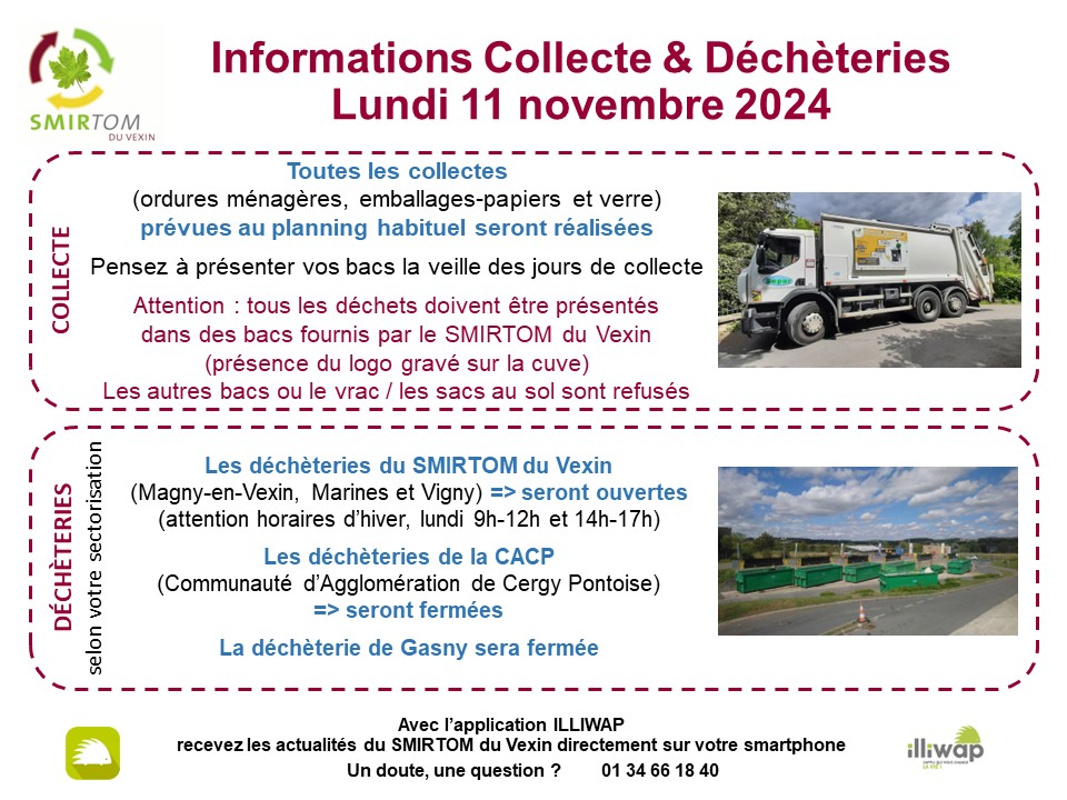 Information collecte & déchèteries 11 novembre 2024